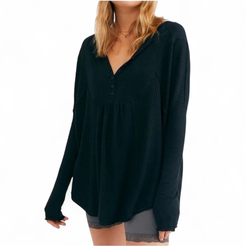 Free People Leo Henley Tee Black XS